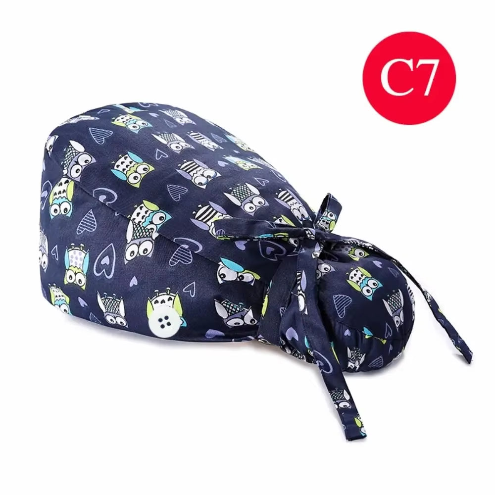 1Pc Cotton Comfortable Work Scrubs Hat Beauty Agency Lab Doctor Dentist Nursing Hats Dustproof Bouffant Adjustable Medical Cap