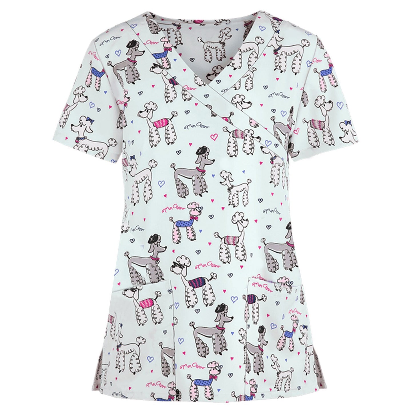 Women's Contrast Trim Printed Scrub Top