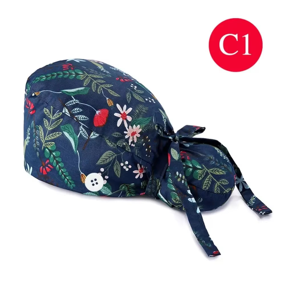 1Pc Cotton Comfortable Work Scrubs Hat Beauty Agency Lab Doctor Dentist Nursing Hats Dustproof Bouffant Adjustable Medical Cap