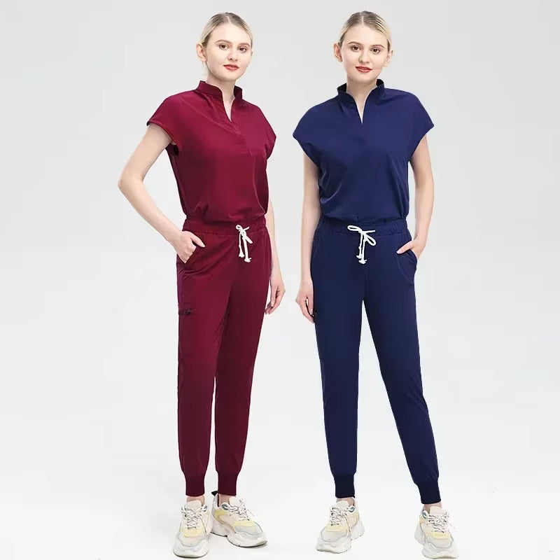 2023 Women Nursing Accessories Doctors Clothes Medical Uniforms Scrubs Sets Hospital Surgical Gowns Short Sleeve Tops Pant