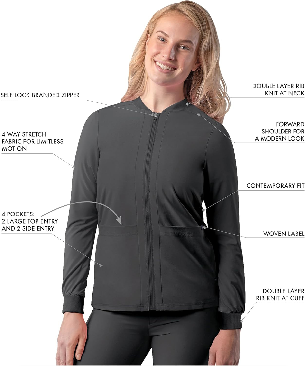 Adar Addition Scrubs for Women - Zippered Bomber Scrub Jacket