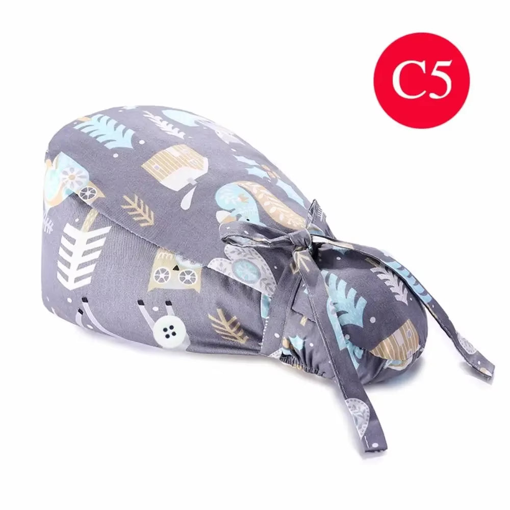 1Pc Cotton Comfortable Work Scrubs Hat Beauty Agency Lab Doctor Dentist Nursing Hats Dustproof Bouffant Adjustable Medical Cap