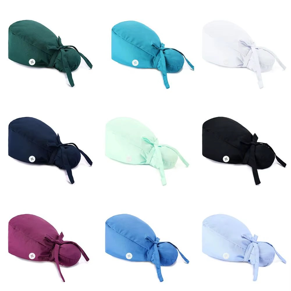 1Pc Cotton Comfortable Work Scrubs Hat Beauty Agency Lab Doctor Dentist Nursing Hats Dustproof Bouffant Adjustable Medical Cap