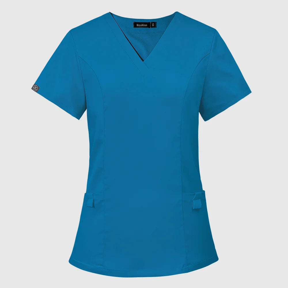 Medical Doctor Blouse Dentist Overalls Nurse Uniform Women Short Sleeve Nursing Scrubs Tops Beauty Salon Uniform Scrubs Blouse
