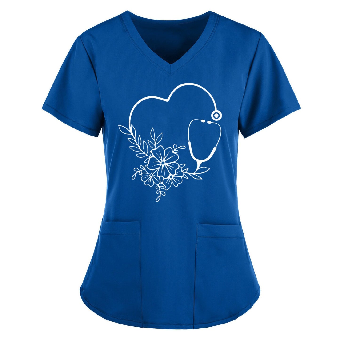 Women's Heart Print V-Neck Scrub Top
