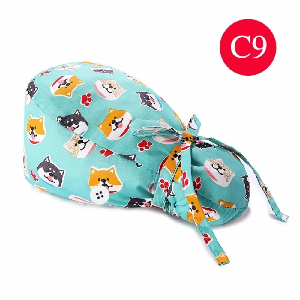 1Pc Cotton Comfortable Work Scrubs Hat Beauty Agency Lab Doctor Dentist Nursing Hats Dustproof Bouffant Adjustable Medical Cap