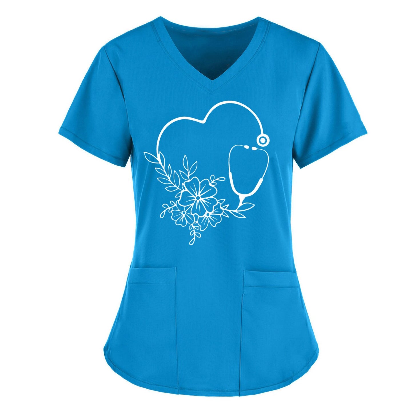 Women's Heart Print V-Neck Scrub Top