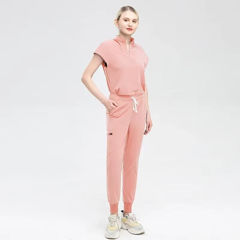 2023 Women Nursing Accessories Doctors Clothes Medical Uniforms Scrubs Sets Hospital Surgical Gowns Short Sleeve Tops Pant