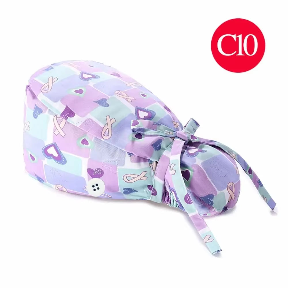 1Pc Cotton Comfortable Work Scrubs Hat Beauty Agency Lab Doctor Dentist Nursing Hats Dustproof Bouffant Adjustable Medical Cap