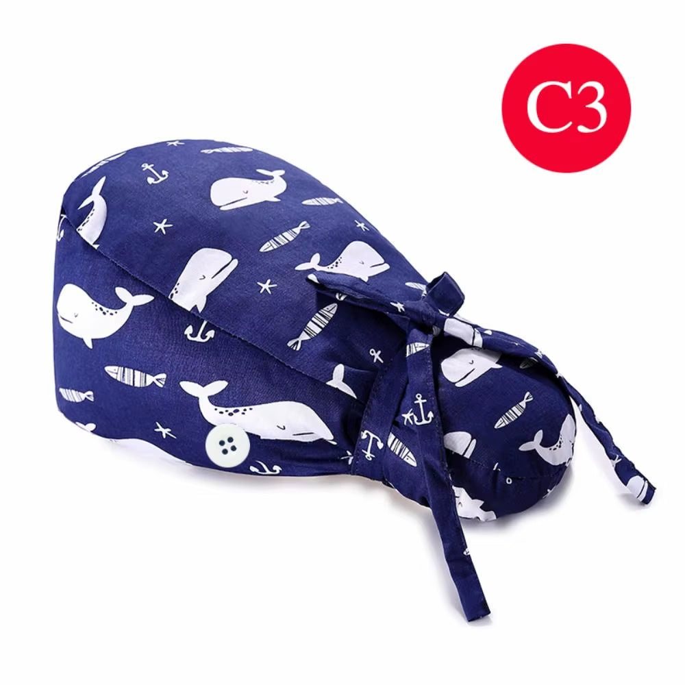 1Pc Cotton Comfortable Work Scrubs Hat Beauty Agency Lab Doctor Dentist Nursing Hats Dustproof Bouffant Adjustable Medical Cap