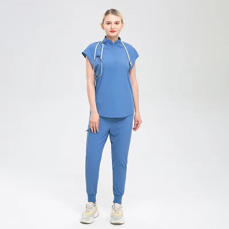 2023 Women Nursing Accessories Doctors Clothes Medical Uniforms Scrubs Sets Hospital Surgical Gowns Short Sleeve Tops Pant