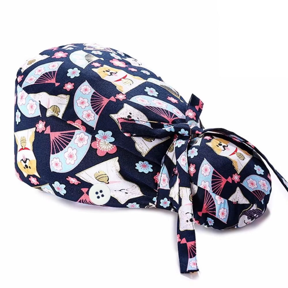 1Pc Cotton Comfortable Work Scrubs Hat Beauty Agency Lab Doctor Dentist Nursing Hats Dustproof Bouffant Adjustable Medical Cap
