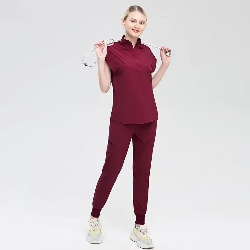 2023 Women Nursing Accessories Doctors Clothes Medical Uniforms Scrubs Sets Hospital Surgical Gowns Short Sleeve Tops Pant