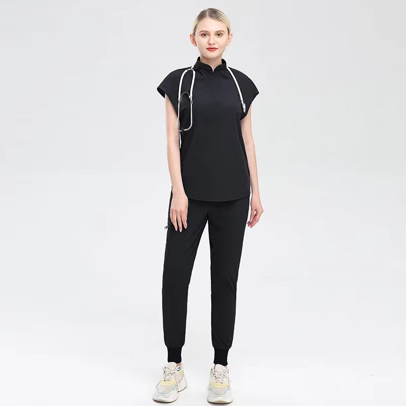 2023 Women Nursing Accessories Doctors Clothes Medical Uniforms Scrubs Sets Hospital Surgical Gowns Short Sleeve Tops Pant