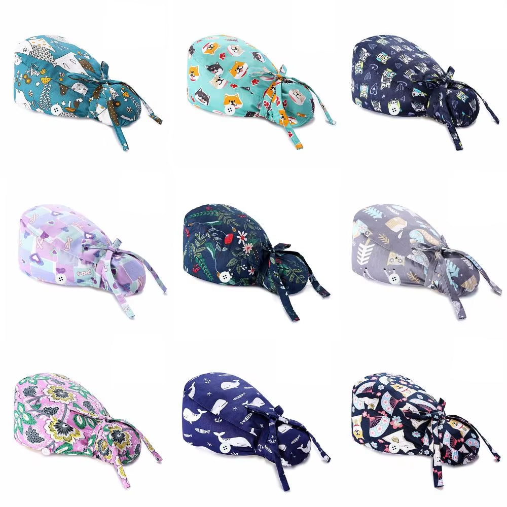 1Pc Cotton Comfortable Work Scrubs Hat Beauty Agency Lab Doctor Dentist Nursing Hats Dustproof Bouffant Adjustable Medical Cap