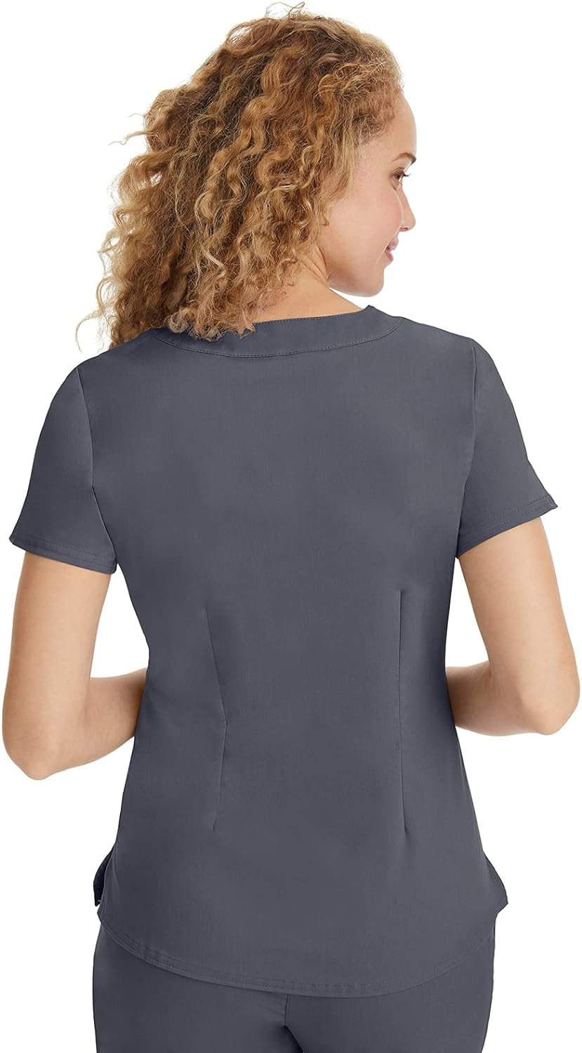 Women'S Y-Neck Scrub Top with 2 Pockets, Knit Details, Shirttail Hem, and 2-Way Stretch Fabric 2167