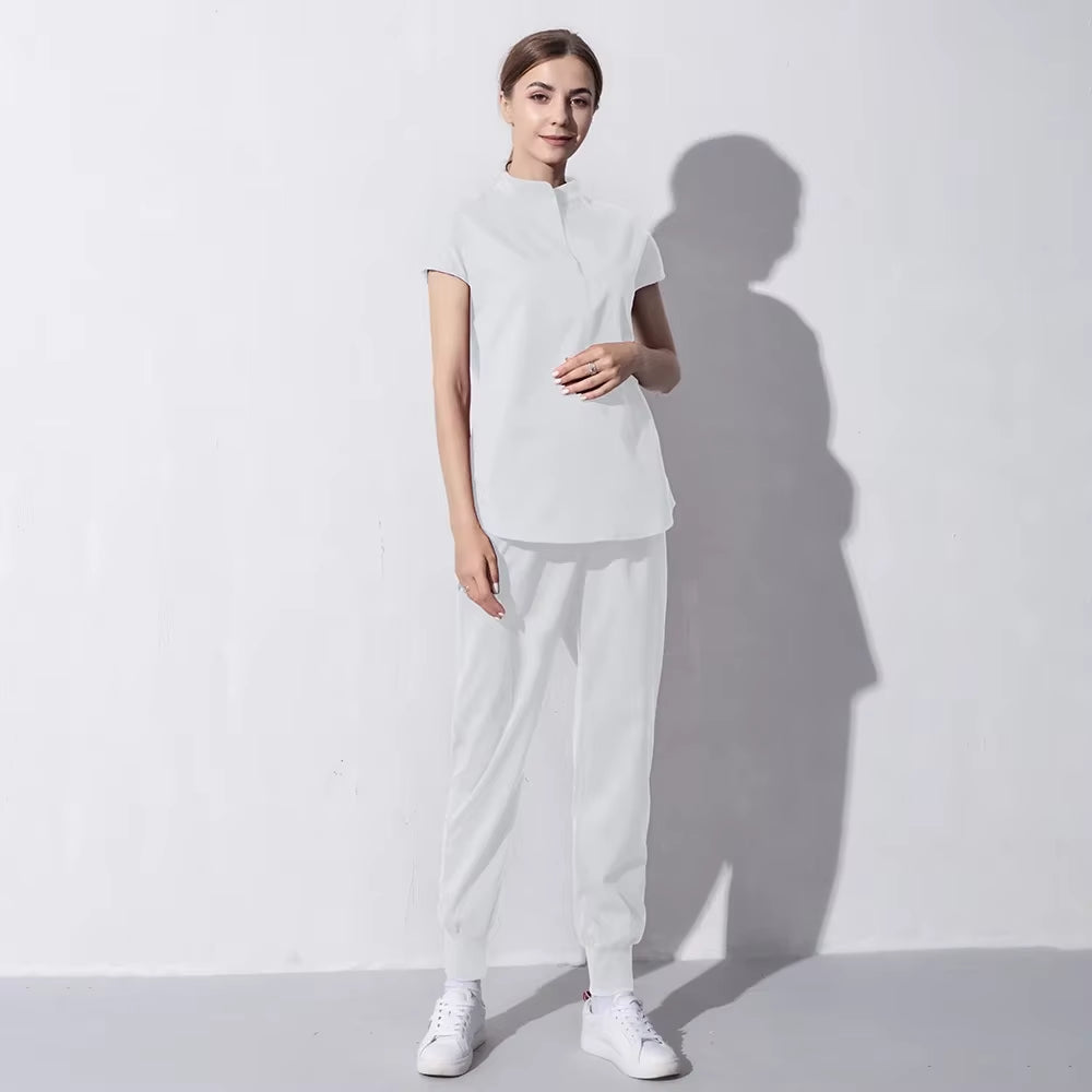 Scrubs Set for Women Pet Hospital Uniform Set Scrub Suits Solid Color Unisex Surgical Gown Pocket V-Neck Joggers Wholesale Price