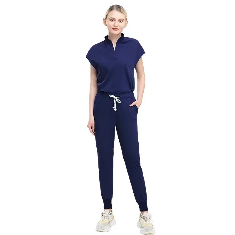 2023 Women Nursing Accessories Doctors Clothes Medical Uniforms Scrubs Sets Hospital Surgical Gowns Short Sleeve Tops Pant